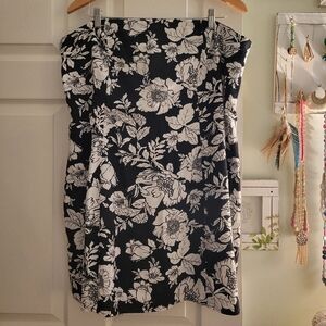 Floral Black and White Strapless Dress